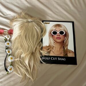 Hippie Halloween Shag Blonde Wig and Accesories
